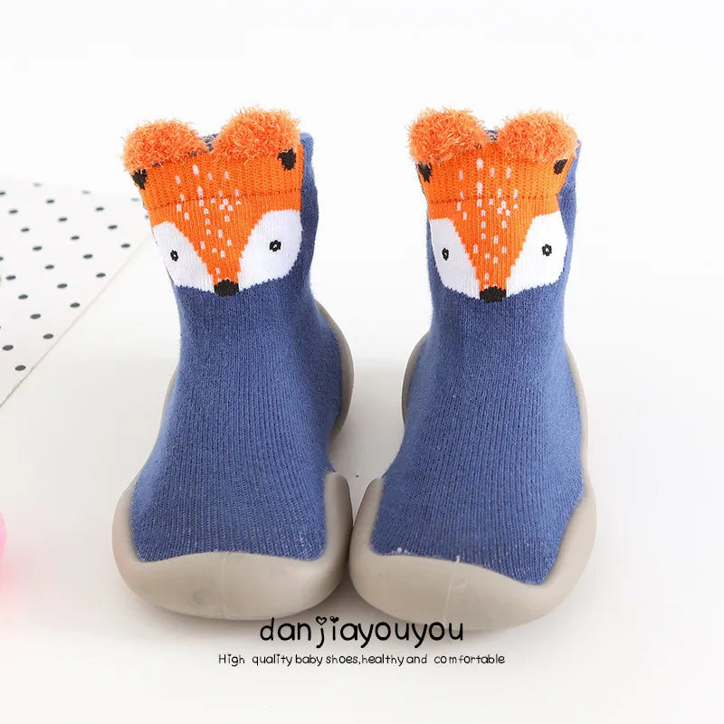 Toddler Baby Socks With Rubber Soles Cartoon Non-slip Fox Tiger Thickening Shoes Kids Floor Socks Baby Slippers Cute Shoes