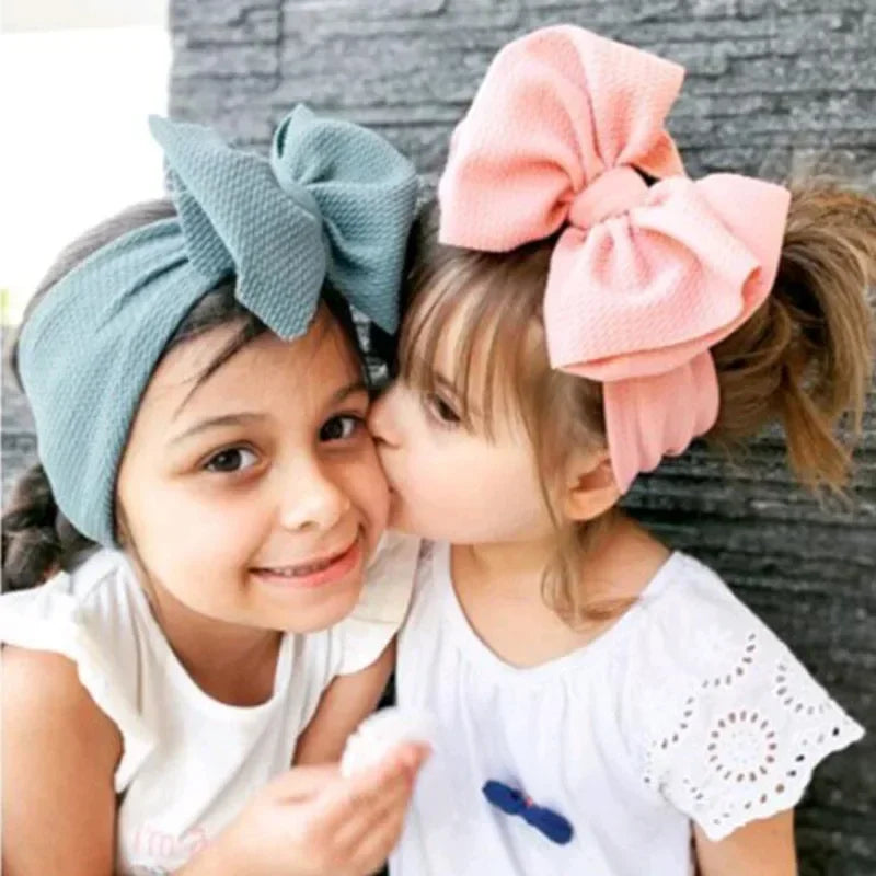 Fashion Handmade Bowknot Elastic Wide Hairband Toddler Solid Color Big Bows Headband Baby Girls Headwear Holiday Gifts