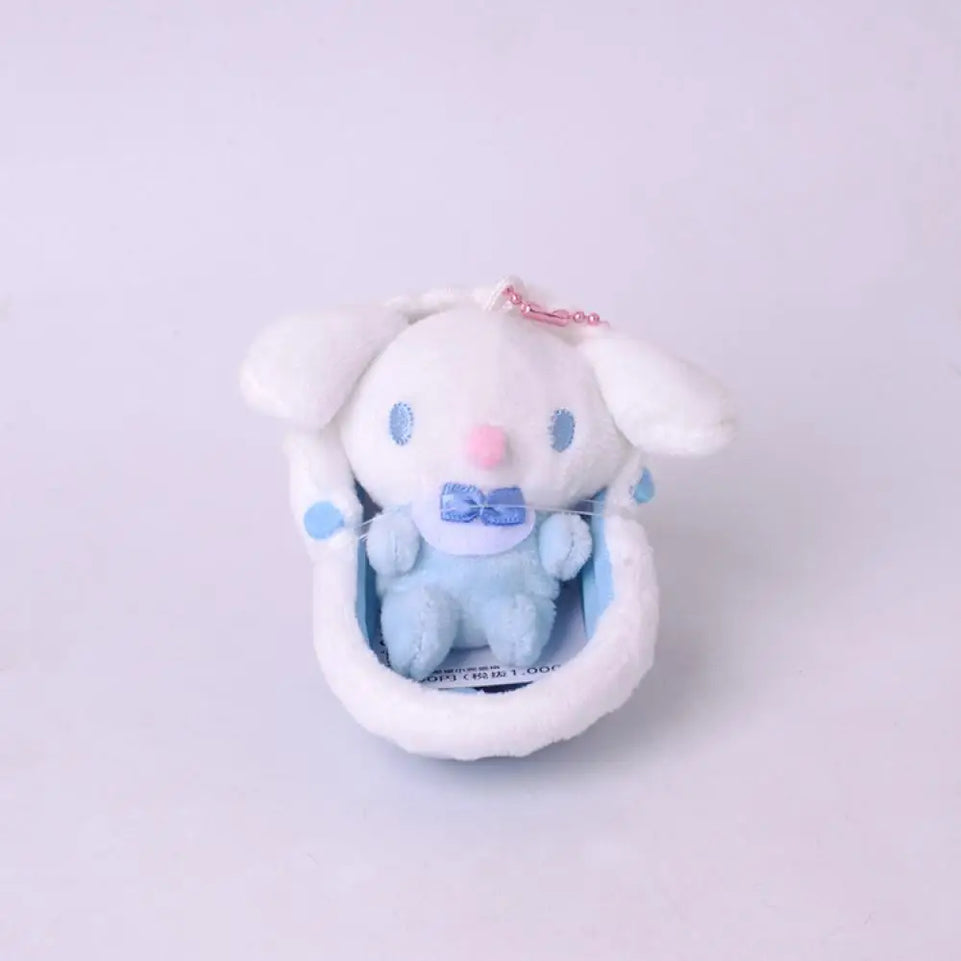 Sanrio Keychain Kawaii 10Cm Plush Kuromi Cinnamoroll Baby Carriage Stroller Doll Toys Gifts My Melody for Friends Childrens