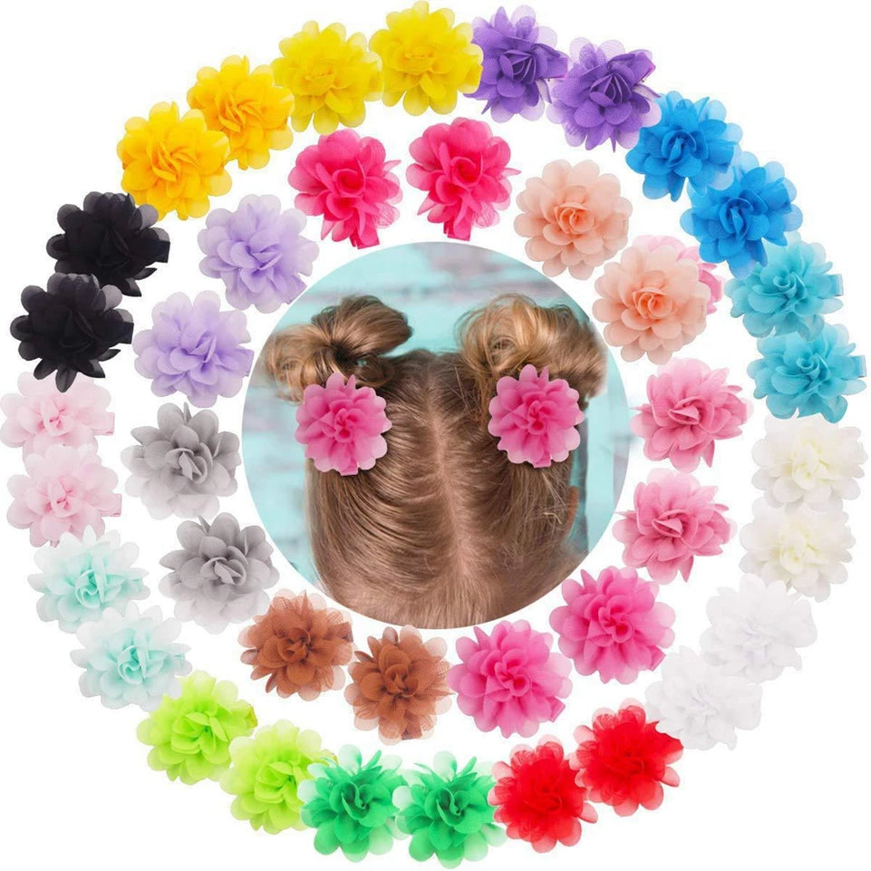 20pcs/lot 2" Chiffon Flower Newborn Infant Kids Hair Clips Children Girls Hairpins In Pairs Headwear Accessories Gift Sets