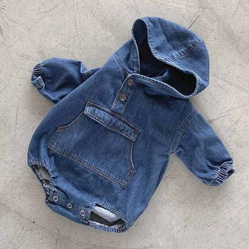 Spring Autumn Newborn Infant Baby Boys Girls Cowboy Hooded Rompers Clothing Kids Boy Girl Long Sleeve Rompers Clothes