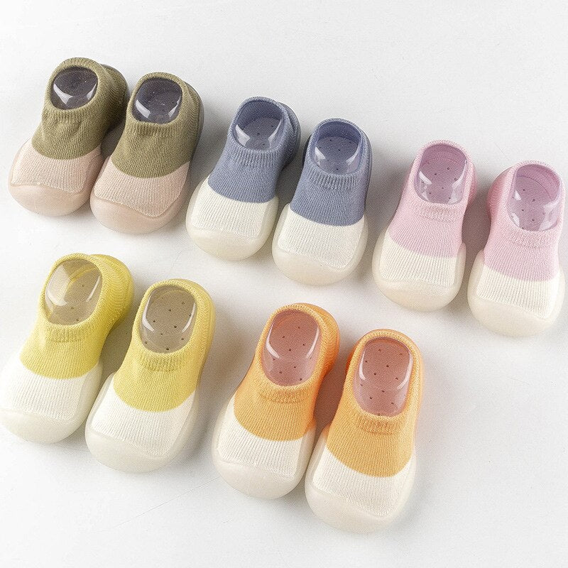 Baby Toddler Shoes Cute Color Blocking Shoes Silicone Soft Sole Sneakers Boys Girls Beginner Walking Shoes Baby Socks Shoes