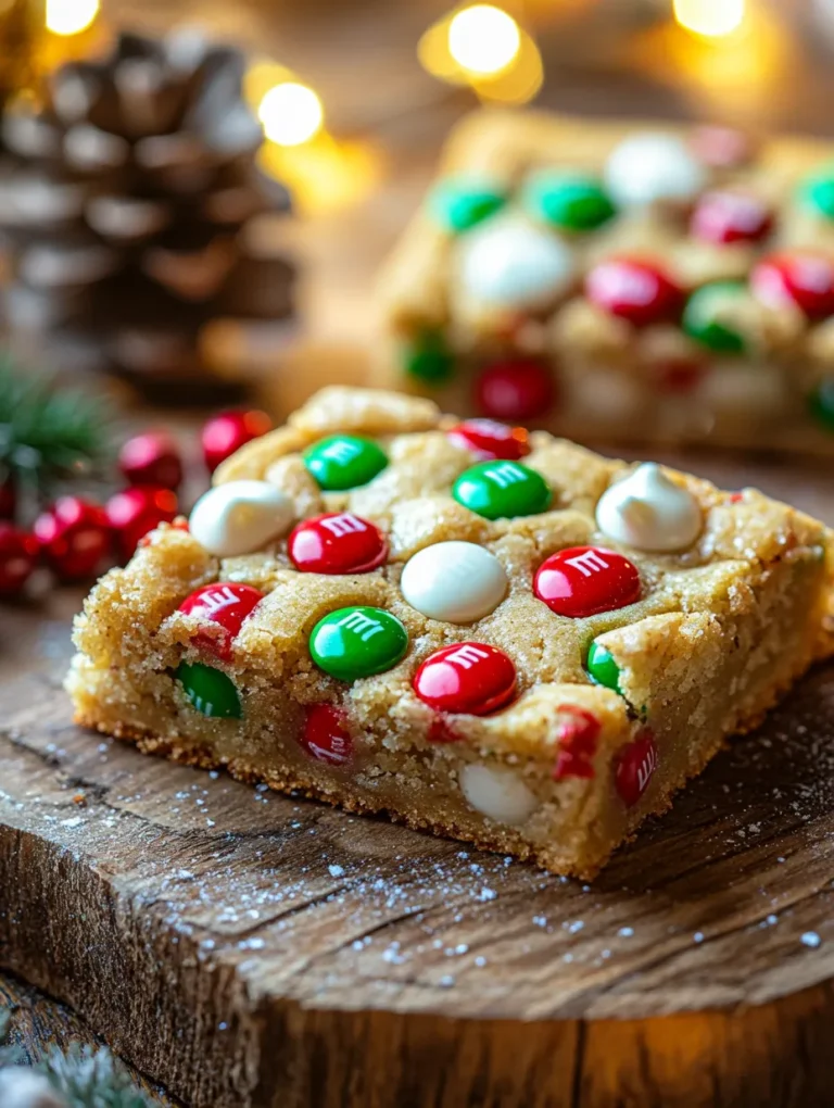 If you're on the hunt for a delightful dessert to bring the festive spirit into your home, these Festive Christmas Cookie Bars are the answer! Bursting with holiday-themed chocolate chips, crunchy pecans, and tangy dried cranberries, these bars are not only visually appealing with their vibrant colors but also irresistible in flavor. Perfect for holiday gatherings or cozy family nights, they become a delicious tradition that everyone will love!