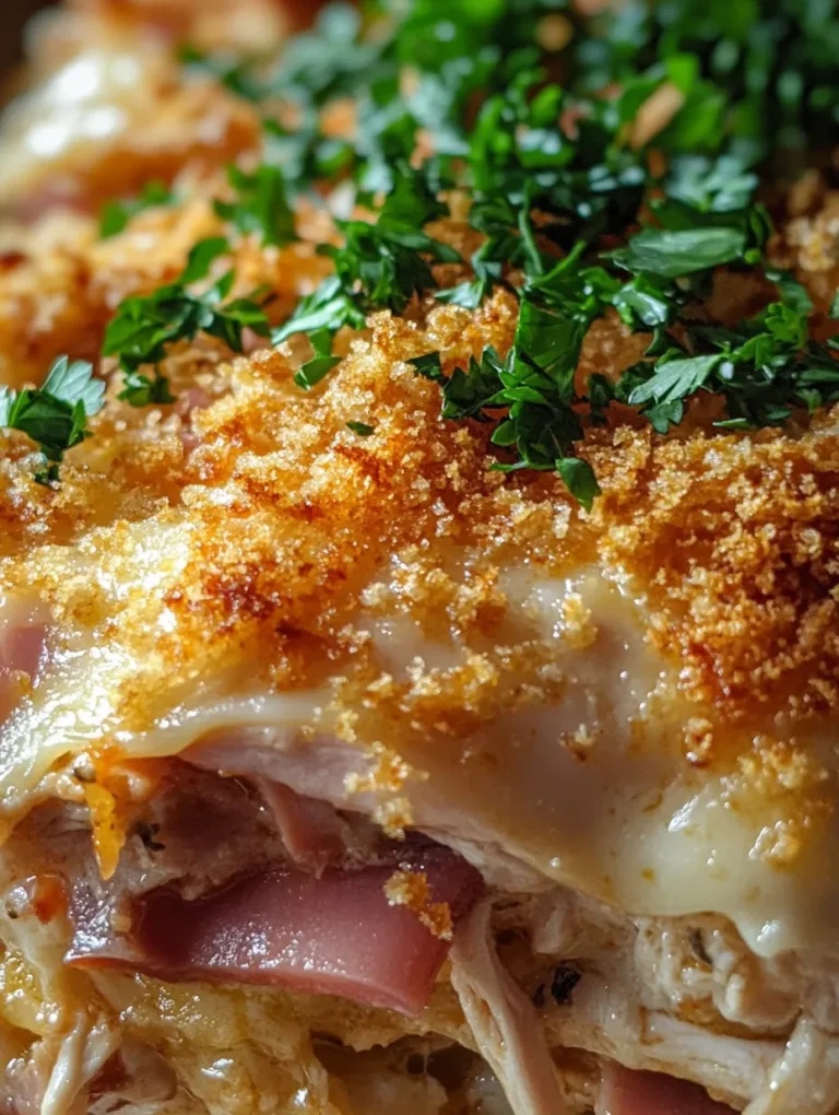 If you’re craving a warm, comforting dish that combines the flavors of chicken, ham, and gooey Swiss cheese, look no further! This Chicken Cordon Bleu Casserole is not only a hearty meal but also a fantastic way to enjoy the classic combination of flavors in a cozy casserole form. With its creamy texture and crispy topping, each bite is a delightful respite from the hustle and bustle of daily life. This recipe is perfect for weeknight dinners or family gatherings, and it's sure to have everyone asking for seconds!