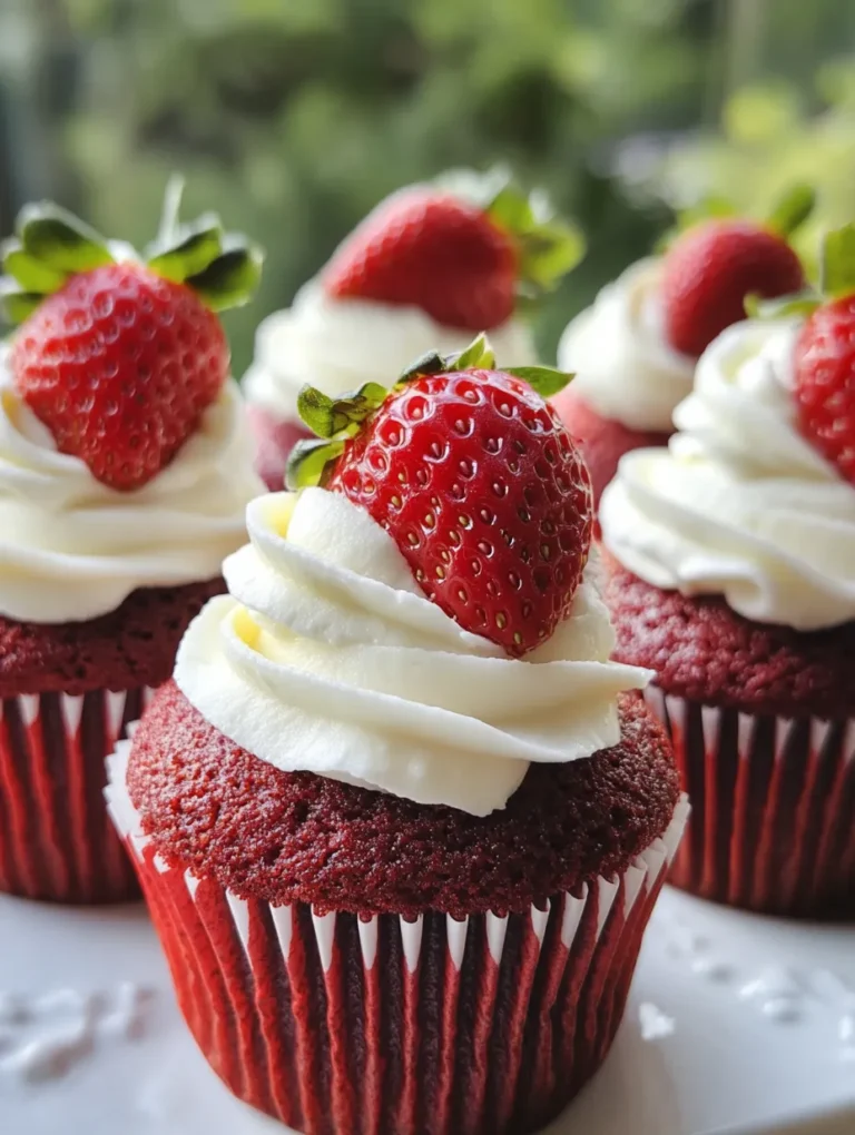 If you're looking for a dessert that screams special occasion but can also be made any day of the week, then these Strawberry Cheesecake Red Velvet Cupcakes are your answer! These delightful mini cakes are not only beautiful with their luscious red hue, but they also feature a creamy cheesecake center topped with fresh strawberries—a combination that is sure to impress at parties, birthdays, or simply a sweet treat at home. Imagine biting into a moist, decadent cupcake, only to uncover a rich cheesecake surprise!