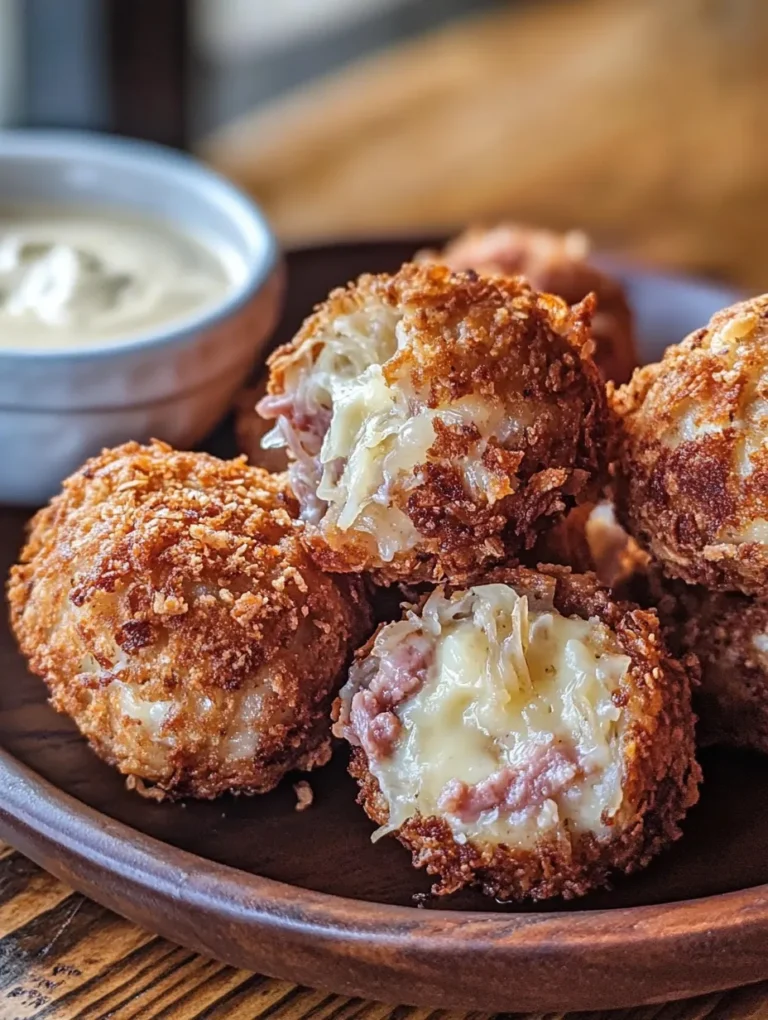 Crunchy on the outside and bursting with flavors on the inside, Crispy Reuben Balls are a delightful take on the traditional Reuben sandwich. Imagine taking all the classic flavors—corned beef, sauerkraut, Swiss cheese, and a hint of creamy goodness—and transforming them into bite-sized, golden-brown delights. These savory snacks are perfect for parties, game day gatherings, or simply when you're craving a comforting treat. Once you try these irresistible morsels, they'll become a go-to recipe in your kitchen!