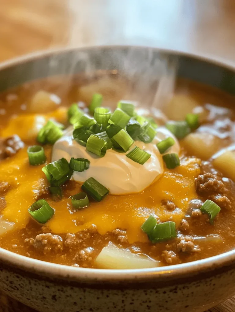 Imagine a cozy evening, where the aroma of savory beef and melted cheese fills the air. The Cheesy Joy in a Bowl is more than just a meal—it’s the ultimate comfort food that warms the heart and satisfies the soul. This delicious dish combines ground beef, tender potatoes, and a rich cheesy broth that wraps you in a blanket of warmth. It's a family favorite that's perfect for chilly nights or casual gatherings with friends.