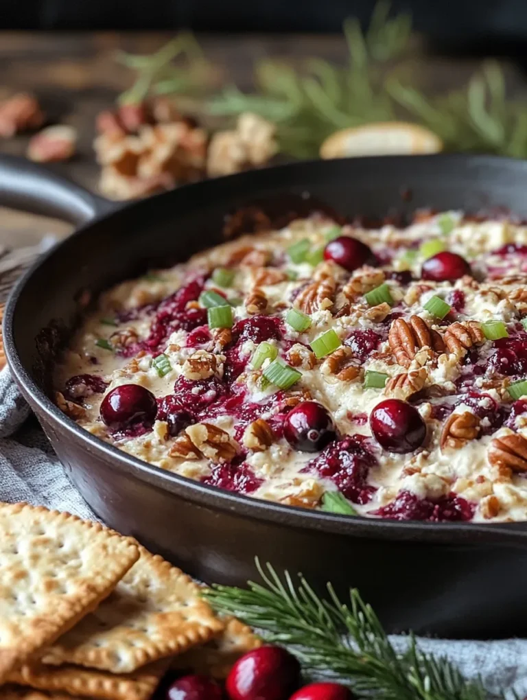 Expect a delightful treat when preparing this creamy dip, where sweet and savory combine beautifully. Its creamy texture, topped with bursts of tangy cranberry, and cheesy warmth make this dish visually inviting and mouthwateringly delicious. Despite its elegant taste, it’s easy to make, requiring only about 45 minutes of your time from prep to bake. You’ll impress guests with this easy yet sophisticated appetizer.