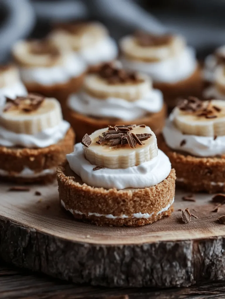 Imagine a creamy, luscious banana filling nestled in a buttery graham cracker crust, topped with fluffy whipped cream. No-Bake Mini Banana Cream Pies are the ultimate treat for any banana lover! Perfect for warm weather gatherings or a simple family dessert, these little delights are not only easy to make but incredibly satisfying to eat. They bring back memories of summer picnics and backyard barbecues, making them a favorite among kids and adults alike. Get ready to indulge in these delightful mini pies that require no baking at all!