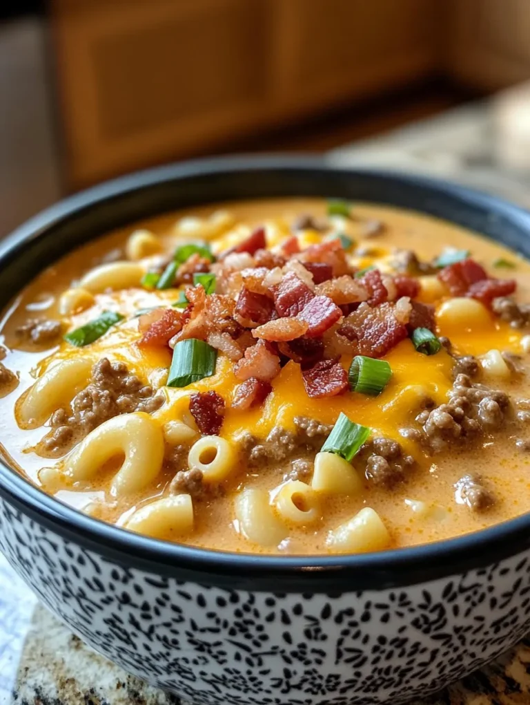 Are you ready to dive into a bowl of comfort? Cheesy Beef Bliss: One-Pot Macaroni Cheeseburger Soup is the ultimate crowd-pleaser that combines the nostalgic flavors of cheeseburgers with the creamy warmth of macaroni soup. Whether it's a chilly night or a cozy family meal, this dish promises a delightful experience that’s both hearty and satisfying. With its cheesy richness and savory notes, it's no wonder this recipe has become a favorite at our dinner table!