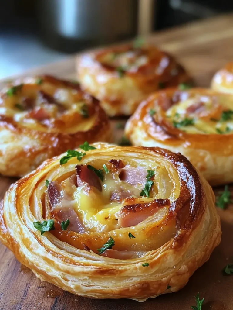 If you're on the hunt for a delectable appetizer that will impress your guests and satisfy your taste buds, look no further than these Savory Ham and Cheese Puff Pastry Pinwheels! With their golden, flaky pastry and a mouthwatering filling of ham and cheese, these pinwheels are a delightful combination of savory flavors. Perfect for parties, brunch gatherings, or a cozy family night, this recipe has earned a special place in my kitchen. Whether served warm right out of the oven or at room temperature, they are sure to disappear quickly!