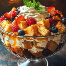 The star of the Delightful Berry Bliss Trifle is, without a doubt, the mixed berries. A combination of strawberries, blueberries, and raspberries not only adds a burst of color but also a medley of flavors.