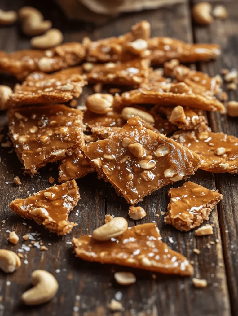 Imagine yourself indulging in a deliciously sweet and salty treat that shatters with a satisfying crunch and melts in your mouth. Crunchy Cashew Brittle is not just a candy—it's a delightful experience! This delightful snack is perfect for those who love the combination of sweetness and nuttiness. It’s a nostalgic recipe that brings back memories of family gatherings and holidays. Whether enjoyed alone or shared with friends, this cashew brittle is bound to become a favorite—and it’s surprisingly easy to make!