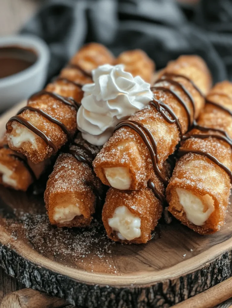 Are you craving a dessert that combines creamy cheesecake and the delightful crunch of churros? Our Churro Cheesecake Egg Rolls are the answer! These little bites of heaven have a warm, cinnamon-sugar coating that gives way to a luscious cream cheese filling. Imagine biting into a crispy, golden shell and discovering the sweet surprise inside! This recipe isn’t just your average dessert; it’s perfect for parties, family gatherings, or a cozy night in.