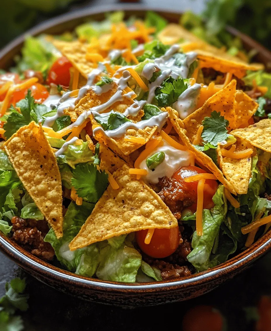 When it comes to salads, many people often envision leafy greens topped with a few vegetables and a light dressing. However, the Crunchy Dorito Taco Salad is here to change the perception of what a salad can be! This recipe is a delightful fusion of flavors, textures, and colors that will not only satisfy your taste buds but also bring a sense of fun to your dining experience. Imagine the crunch of tangy Doritos, the savoriness of seasoned ground meat, and the freshness of vibrant vegetables all coming together in one bowl.