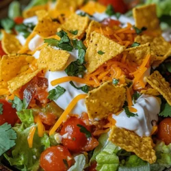 When it comes to salads, many people often envision leafy greens topped with a few vegetables and a light dressing. However, the Crunchy Dorito Taco Salad is here to change the perception of what a salad can be! This recipe is a delightful fusion of flavors, textures, and colors that will not only satisfy your taste buds but also bring a sense of fun to your dining experience. Imagine the crunch of tangy Doritos, the savoriness of seasoned ground meat, and the freshness of vibrant vegetables all coming together in one bowl.