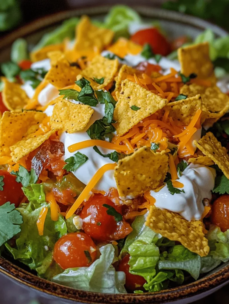 When it comes to salads, many people often envision leafy greens topped with a few vegetables and a light dressing. However, the Crunchy Dorito Taco Salad is here to change the perception of what a salad can be! This recipe is a delightful fusion of flavors, textures, and colors that will not only satisfy your taste buds but also bring a sense of fun to your dining experience. Imagine the crunch of tangy Doritos, the savoriness of seasoned ground meat, and the freshness of vibrant vegetables all coming together in one bowl.