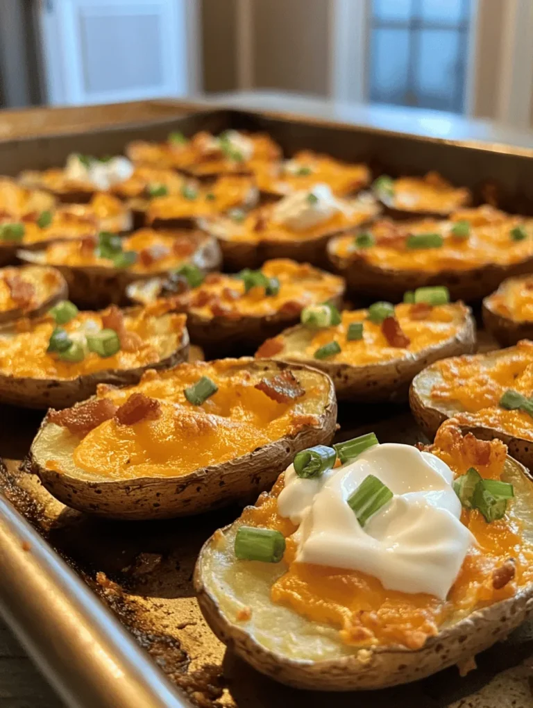 Imagine crispy, golden potato skins filled to the brim with melted sharp cheddar cheese, crispy bits of bacon, and a dollop of cool sour cream – these Mini Loaded Potato Skins are an irresistible treat for any gathering! Perfect for game day, potlucks, or just a cozy night in, this recipe shines brightly as a fan-favorite appetizer. The crispy texture of the potato skins paired with the gooey cheese creates an unforgettable eating experience that your guests will rave about!