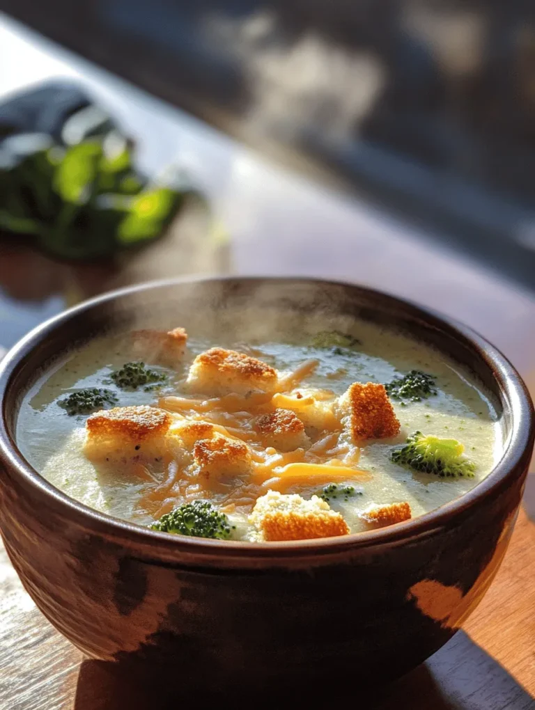 Imagine sitting by a cozy fire, savouring a warm, hearty bowl of Creamy Broccoli Cheddar Soup on a chilly evening. This delightful soup is not just a dish; it’s an experience that brings comfort and nourishment. With its rich, creamy texture and the sharp taste of cheddar cheese, this soup has become a family favorite. Whether it's a cozy weeknight dinner or a gathering with loved ones, this soup brings smiles and satisfaction to all who partake.