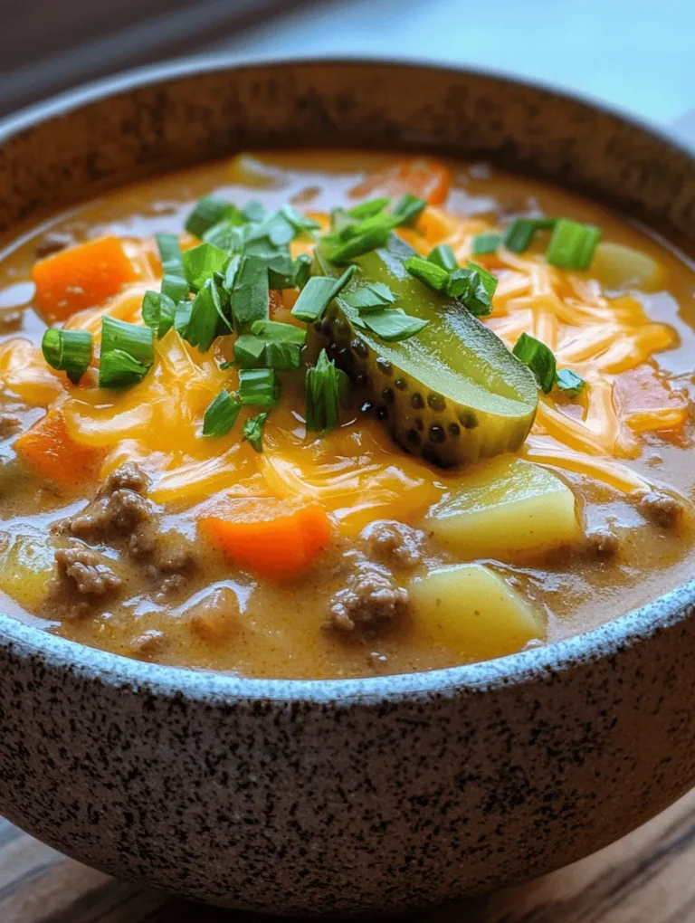 Welcome to a bowl of happiness – Cheeseburger Delight Soup! Imagine indulging in a warm, creamy soup that perfectly captures the flavors of your favorite cheeseburger. This delightful dish is not just a meal; it’s a comforting embrace on a cold day. The rich flavors of beef, melted cheddar, and fresh veggies make it an irresistible choice for family dinners or cozy nights in. Let’s embark on a delicious journey that will make your taste buds rejoice!