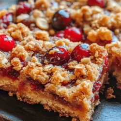 Cranberry Crumble Bars are a delightful treat that perfectly marry the tartness of fresh cranberries with the sweetness of a rich, buttery blondie base. These bars are not just a dessert; they embody a celebration of flavors and textures that make them an ideal choice for any gathering or as a comforting snack at home. Their vibrant color and mouthwatering taste make them visually appealing and a crowd-pleaser, especially during the fall and winter months when cranberries are in season.