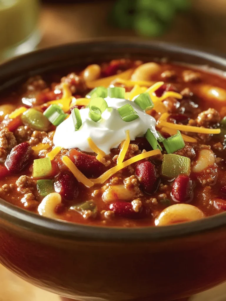 Dive into a bowl of Beefy Macaroni Chili Delight, a dish that’s a feast for the senses! Imagine the savory scent of ground beef mingling with aromatic spices and fresh vegetables, all simmered to perfection. This recipe strikes the ideal balance between rich chili flavors and hearty pasta, making it a comfort food favorite for families everywhere. Whether it’s a chilly evening or a game day gathering, this dish promises satisfaction in every bite.