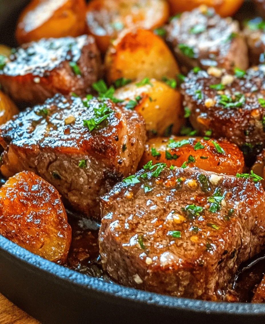 Sizzling Garlic Butter Steak Bites & Crispy Potatoes is a dish that tantalizes the taste buds and satisfies the soul. Combining the rich, savory flavors of tender steak with the delightful crunch of perfectly roasted potatoes, this recipe is an excellent option for a family dinner or a celebratory gathering with friends. The star of this dish is undoubtedly the garlic butter, which not only enhances the meat's flavor but also elevates the overall dining experience. Coupled with the aromatic essence of fresh herbs, this meal promises to delight anyone who tastes it.