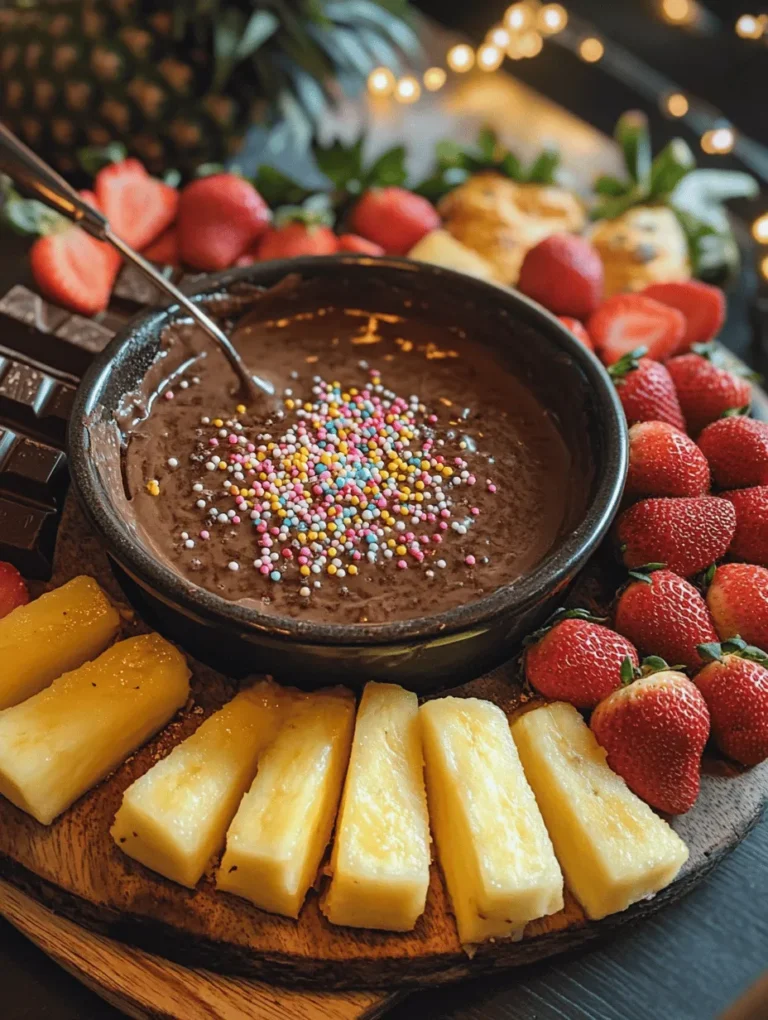 Imagine a warm, luscious pot of melted chocolate, inviting you to dip slices of fresh strawberries, ripe bananas, and sweet marshmallows into its velvety depths. Chocolate Fondue is not just a dessert; it's an experience that brings loved ones together, perfect for romantic evenings, celebrations, or simply indulging in a sweet treat. This Romantic Chocolate Fondue Delight combines semi-sweet chocolate and heavy cream, creating a decadent dessert that’s easy to prepare and a hit at any gathering. Whether you're celebrating a special occasion or want to impress that special someone, this fondue is sure to create memorable moments!