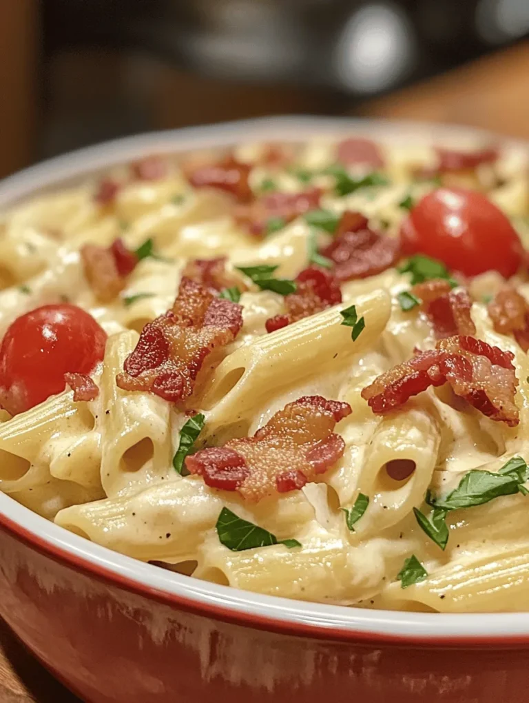 If you're searching for a dish that combines comfort and flavor, look no further than Creamy Chicken Bacon Ranch Pasta. This delightful pasta dish features creamy ranch sauce, tender chicken, crispy bacon, and fresh veggies, all harmoniously blended together to create a meal that’s hearty yet easy to prepare. Picture sitting down to a bowl of warm, cheesy goodness that feels like a warm hug on a chilly evening.