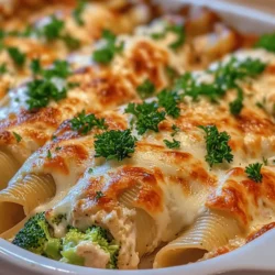 If you’re searching for a dish that perfectly marries comfort food with a touch of nutrition, look no further than Chicken & Broccoli Alfredo Stuffed Shells. This delightful recipe brings together large pasta shells filled with a creamy, savory mixture of chicken, broccoli, and cheese, all enveloped in a rich Alfredo sauce. This dish is not only satisfying to the palate but also provides a well-balanced meal that makes it a favorite for families and gatherings alike.