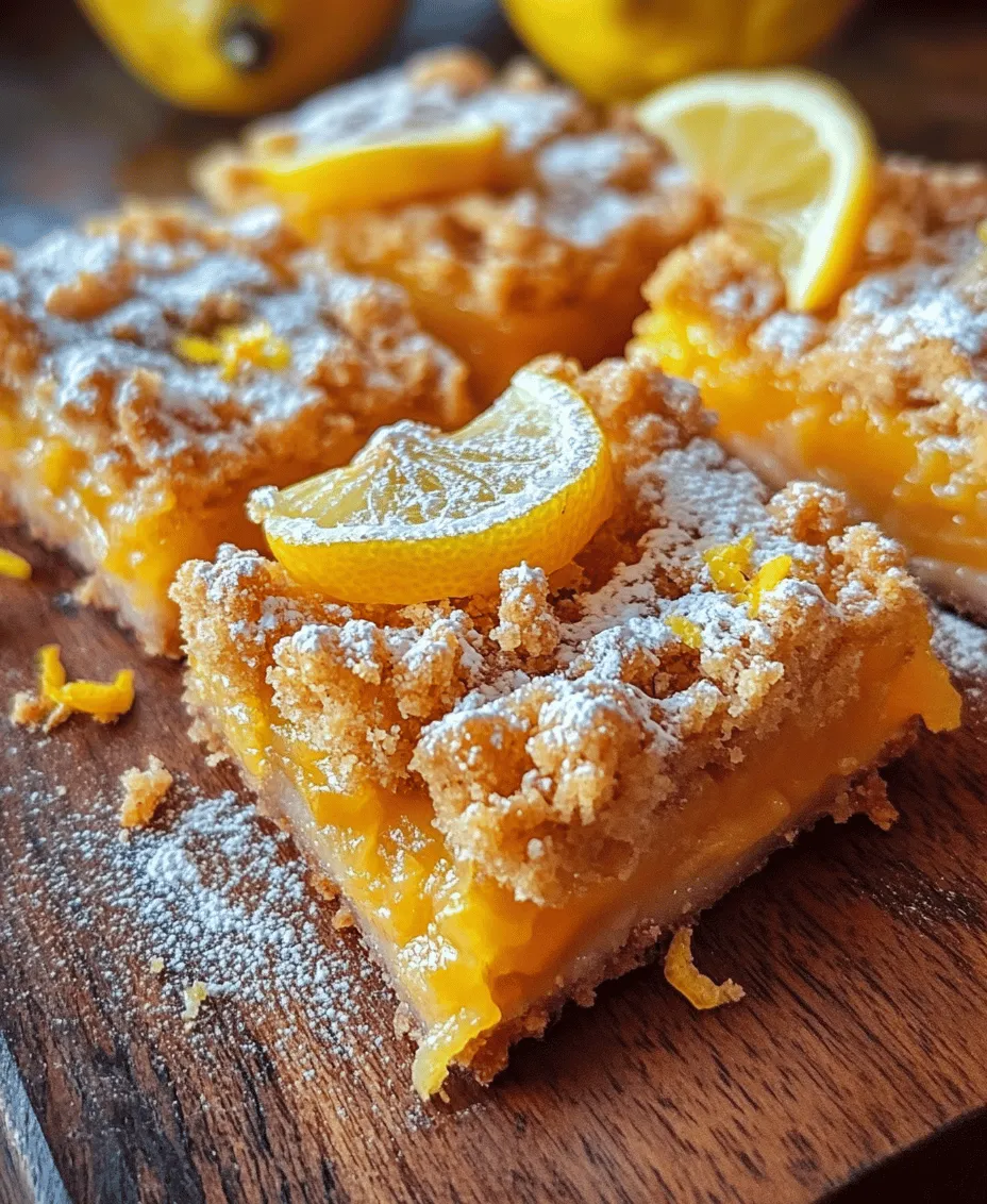 Lemon desserts have long been a favorite among dessert enthusiasts, offering a perfect balance of tartness and sweetness that awakens the palate. The bright, zesty flavor of lemon can transform even the simplest of recipes into something truly extraordinary. Among the myriad of lemon-flavored treats, Lemon Crumb Bars stand out as a delightful choice. These bars are not only visually appealing but also deliver a refreshing burst of citrus flavor combined with a satisfying crumbly texture. They are the ideal dessert for any occasion, whether it’s a summer picnic, a holiday gathering, or simply a sweet treat to enjoy at home.