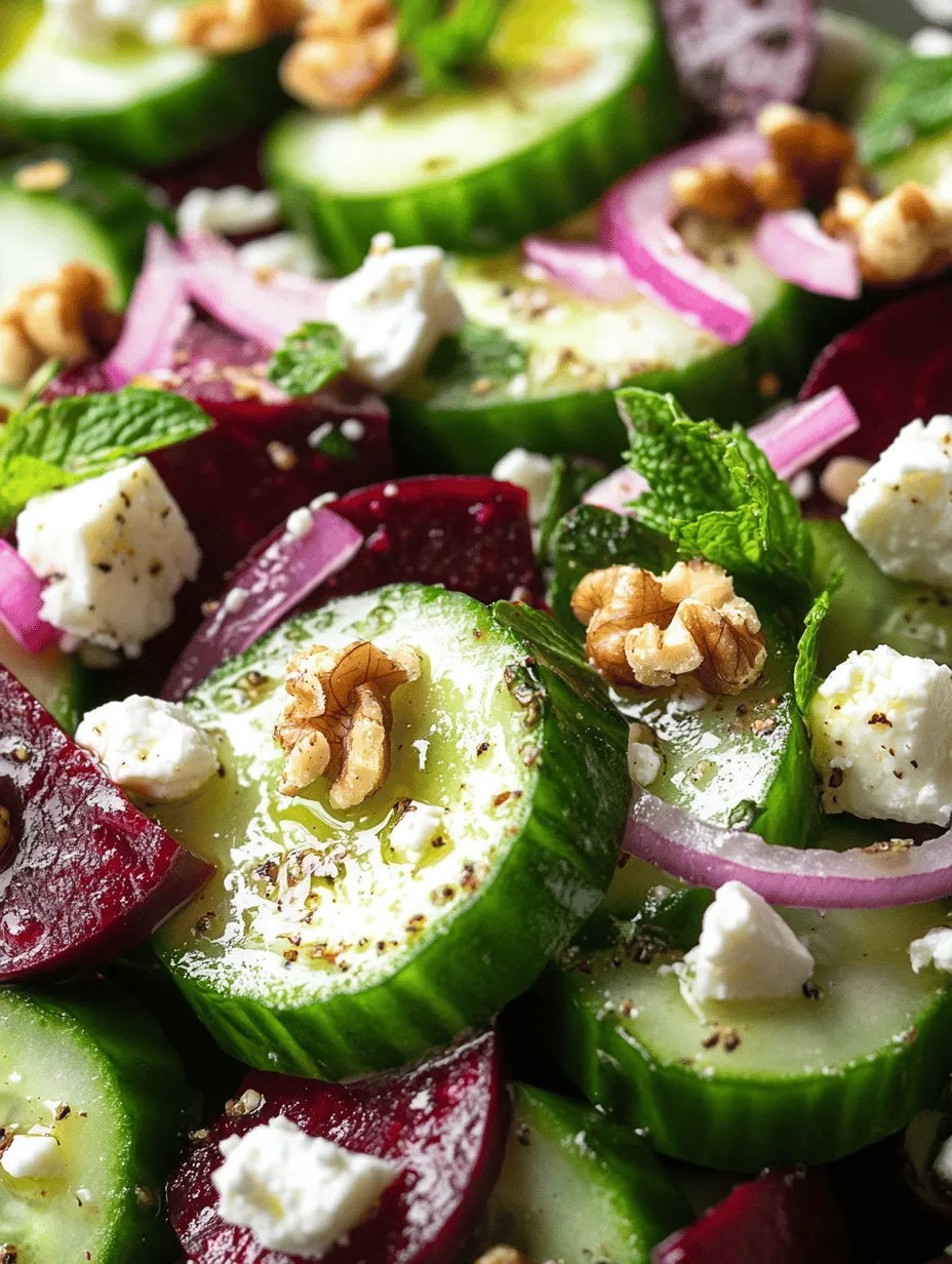 Imagine a vibrant salad that bursts with color, flavor, and nutrition. The Crispy Cucumber & Earthy Beet Salad is a perfect representation of fresh ingredients harmonizing on your plate. Mouthwatering thinly sliced cucumbers contrast beautifully with roasted earthy beets, while a zesty dressing ties it all together. This salad is not only visually stunning but also refreshing, making it a standout at any gathering or a delightful side for your weeknight meals. Whether you're hosting a summer barbecue or simply enjoying a light lunch, this salad is sure to impress!