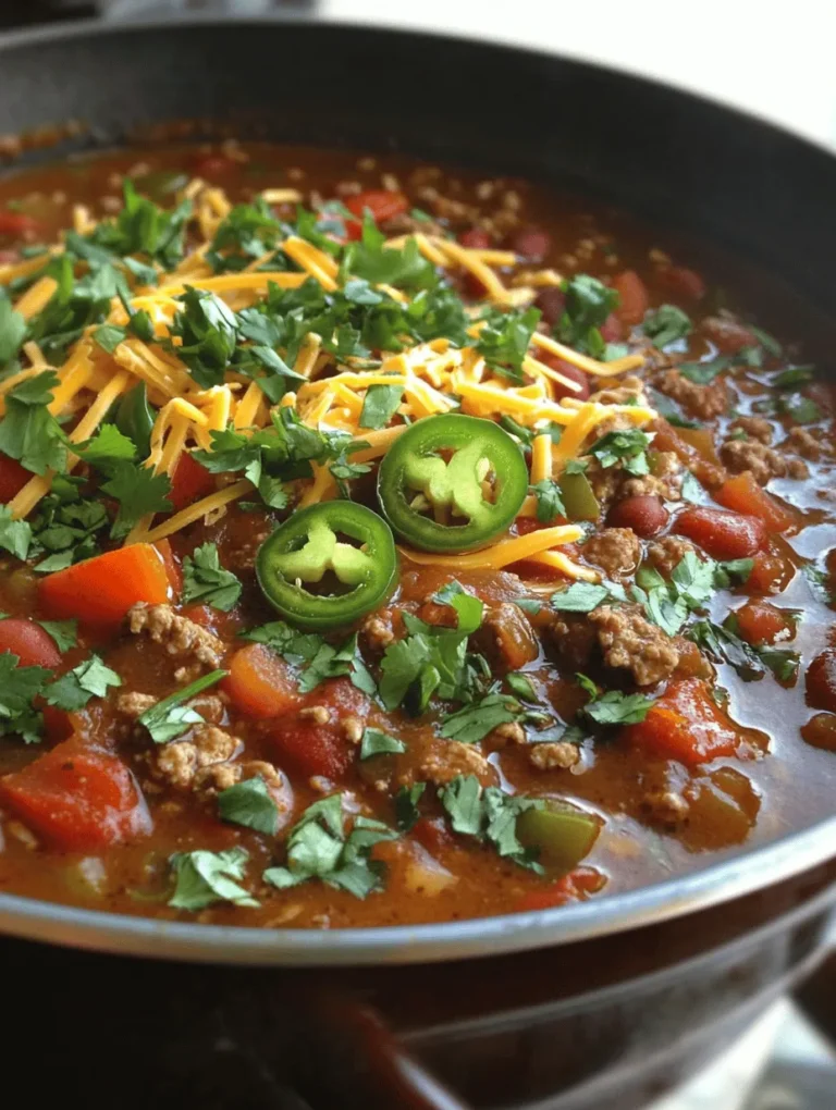 There's nothing quite like a bubbling pot of Classic Beef Chili to warm your soul, especially when it comes with a spicy kick! This hearty dish bursts with flavors that dance on your taste buds, making it the perfect centerpiece for family gatherings or cozy nights in. Picture tender ground beef mingling with savory beans, fresh vegetables, and spices that elevate the dish to another level. Growing up, chili was a staple in my home, and each batch was met with eager anticipation. Whether you're sitting by a fire or hosting a game-day celebration, this recipe is sure to evoke feelings of comfort and satisfaction.