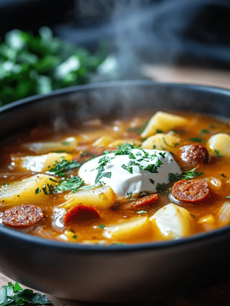 Imagine indulging in a warm bowl of Sopa de Patatas con Chorizo, a traditional Spanish soup that fills you with warmth and heartiness. This dish perfectly embodies the simple yet bold flavors of Spain, thanks to its rich chorizo, creamy potatoes, and delightful herbs. Not only is this recipe easy to make, but it also connects you with the cozy, family-friendly meals that Spanish homes are famed for. Whether it's a chilly evening or a casual gathering, this soup will become a cherished staple in your kitchen, bringing smiles and contentment to the table.