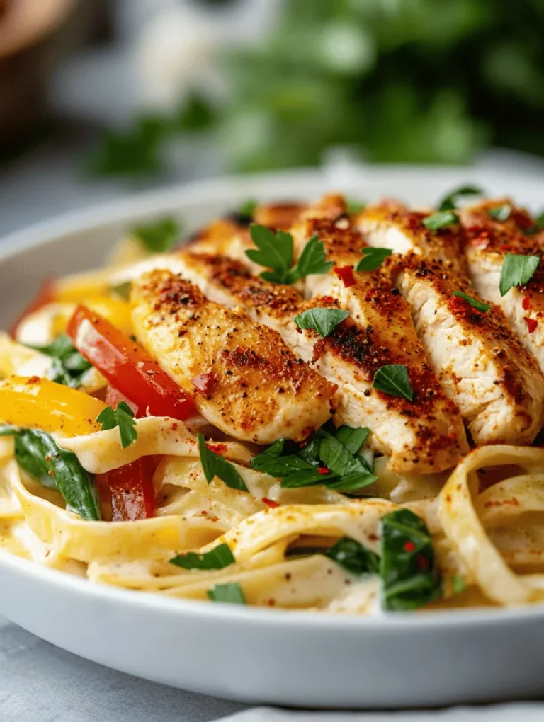 Get ready to tantalize your taste buds with this Spicy Cajun Chicken Alfredo! This dish beautifully marries the creamy, indulgent flavors of traditional Alfredo sauce with a kick of heat from Cajun seasoning, making it a perfect dinner choice for spice lovers. The contrast between the tender chicken, vibrant vegetables, and rich sauce results in a plate of deliciousness that's both hearty and satisfying. Whether it’s a cozy meal at home or impressing your friends at a dinner party, this recipe is sure to steal the spotlight.