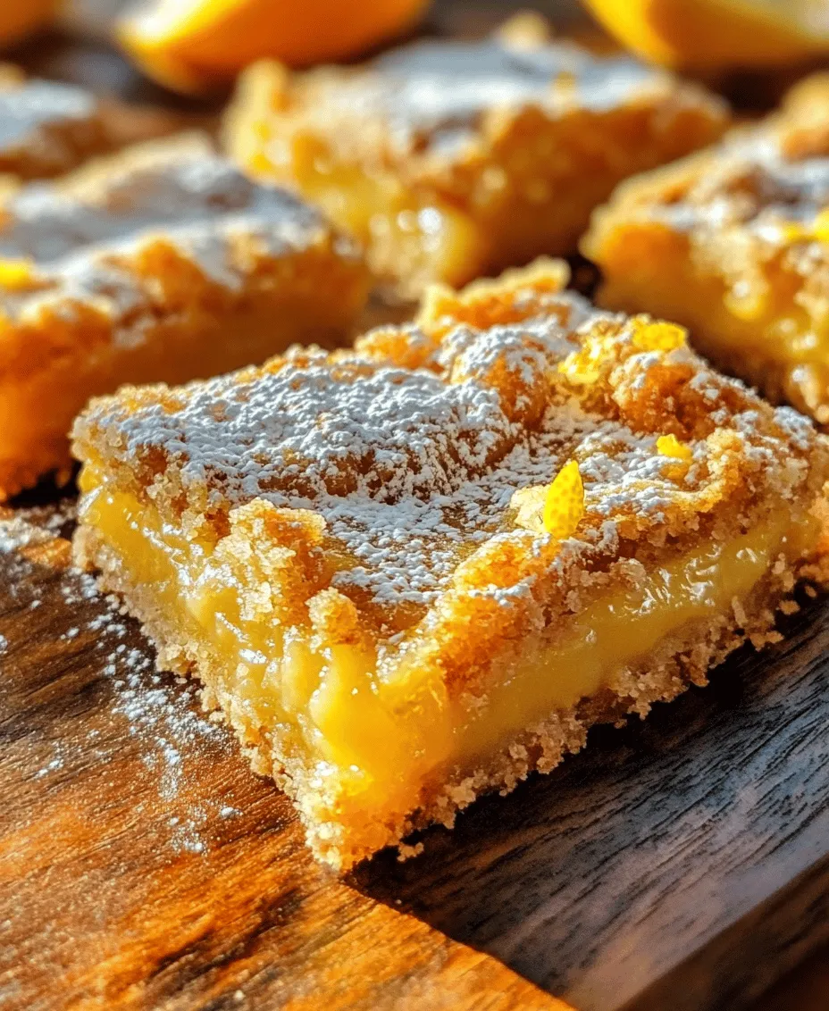 Zesty Lemon Crumb Bars are a delightful treat that combines the bright, tangy flavor of fresh lemons with a buttery, crumbly crust. This dessert is not just a feast for the taste buds but also a visual delight, showcasing a vibrant yellow filling nestled between layers of golden crumb topping. Perfect for a summer picnic, a family gathering, or simply as a sweet indulgence at home, these bars are easy to make and sure to please any lemon lover.