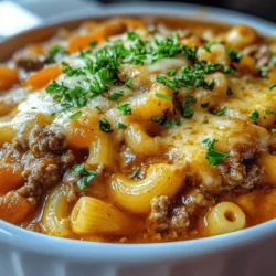 As the chill of winter sets in or when you’re feeling under the weather, few dishes can provide the comfort and warmth of a hearty bowl of Beef & Tomato Macaroni Soup. This timeless recipe is a delightful blend of ground beef, tender macaroni, and a medley of vegetables, all simmered together in a rich tomato broth. With each spoonful, you’re not just nourishing your body; you’re also indulging in a wave of nostalgia. Many of us remember this soup as a staple in our childhood, a dish that brought families together around the dinner table, telling stories and sharing laughter.