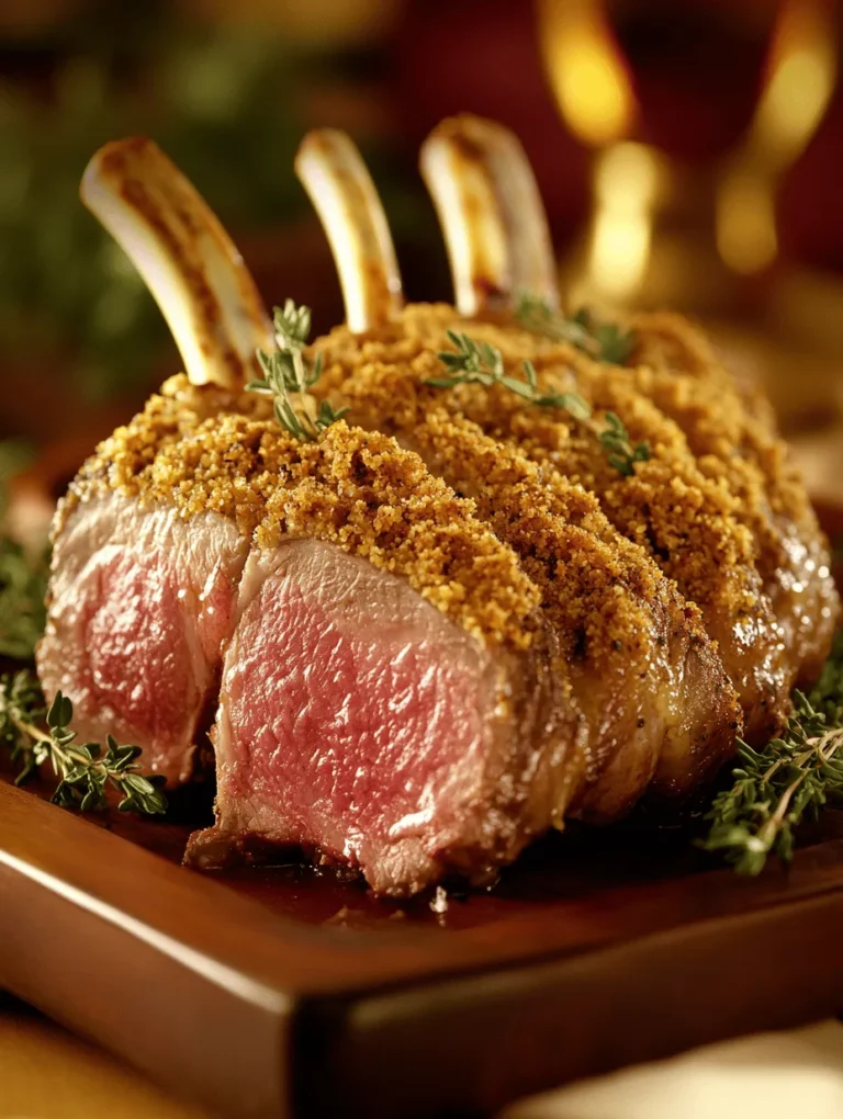 Picture this: a beautifully presented herb-crusted rack of lamb, glistening with a golden-brown crust and filled with savory flavors that bring together the essence of a gourmet dining experience right in your home. This is not just any lamb dish; it’s a celebration of culinary artistry that blends herbs, garlic, and lemon to create a delightful aromatic experience. Perfect for special occasions, family gatherings, or an impressive dinner party, this rack of lamb will surely become a highlight on your dining table.