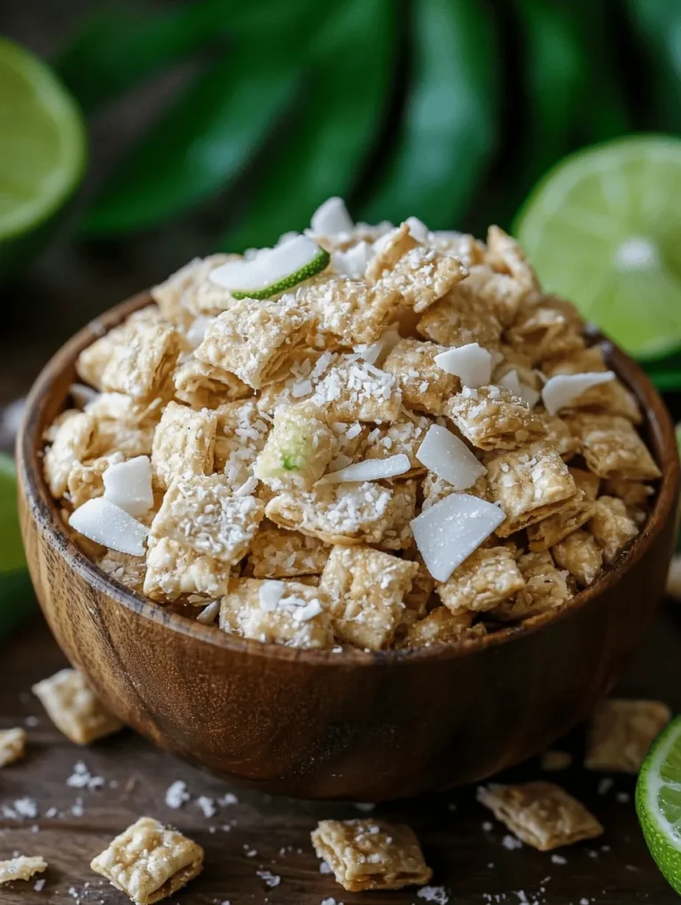 Imagine a delightful snack that combines the richness of white chocolate, the creaminess of peanut butter, and the zesty brightness of lime, all wrapped up in crunchy Rice Chex. Tropical Coconut Lime Puppy Chow is just that! This unique recipe serves as a refreshing take on the beloved dessert snack we call puppy chow, often enjoyed on summer picnics or during tropical-themed parties. With its bright, cheery flavors and satisfying crunch, this variant is not only a treat for your taste buds but also a feast for the eyes!