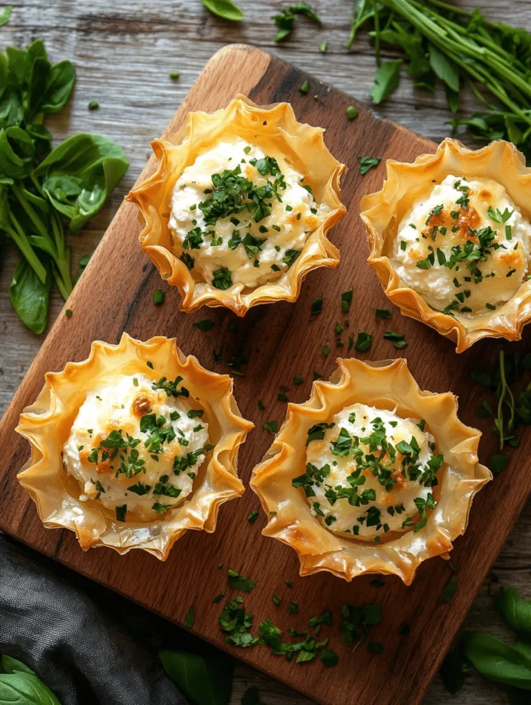 Elevate your next gathering with these Herb and Cheese-Stuffed Phyllo Cups that are as delightful to make as they are to eat! Crispy phyllo pastry cradles a creamy and flavorful herb-infused cheese filling that promises to impress your guests. With their golden, flaky texture and rich cheesy goodness, these cups are not only a crowd-pleaser but also an elegant addition to any appetizer spread. Whether it’s a holiday party, a casual get-together, or just a fun night in, these charming bites will always steal the show.