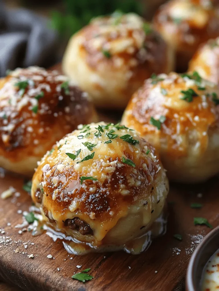 Get ready to tantalize your taste buds with these Garlic Parmesan Cheeseburger Bombs! Bursting with flavors of juicy beef and melted cheese encased in golden, flaky biscuit dough, this dish is a game-changer for your next get-together or family dinner. Imagine biting into a perfectly baked bomb, the gooey cheese stretching as you pull it apart – it’s an experience that draws the whole crowd together. This recipe is not only delicious but also a fun twist on your classic cheeseburger!