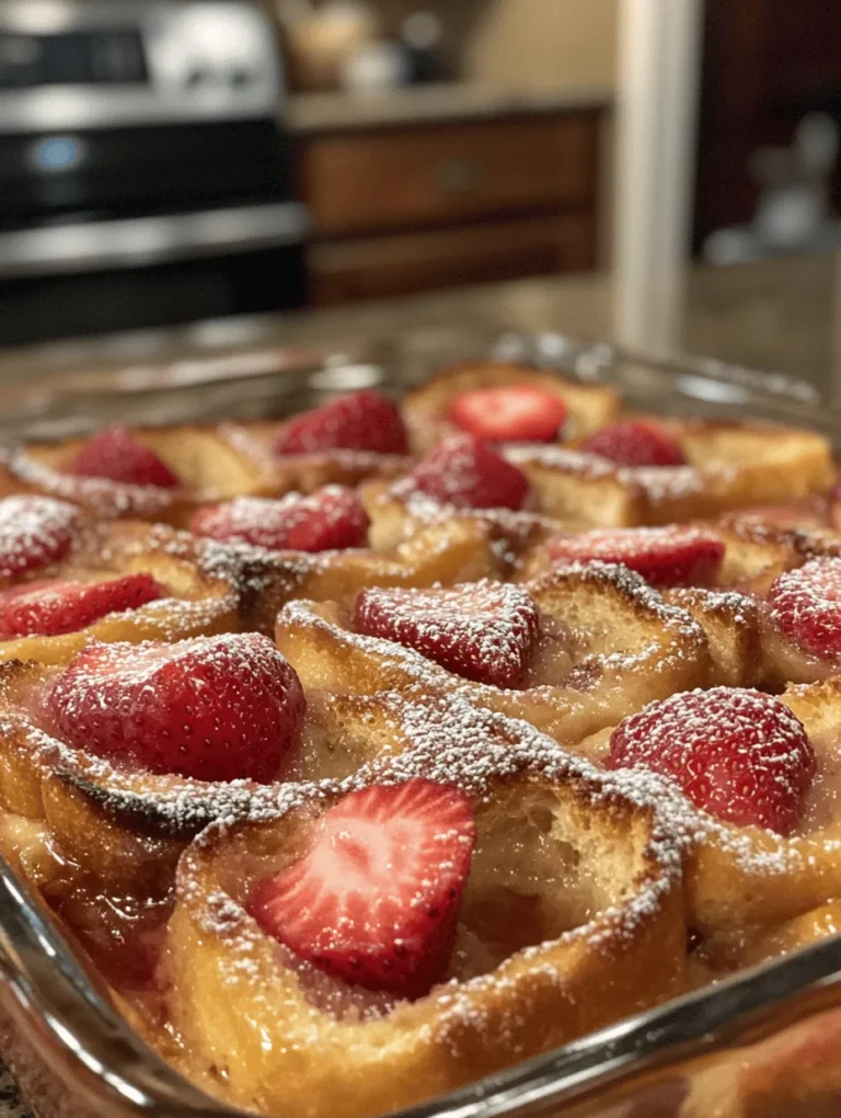 Imagine waking up to the irresistible aroma of sweet strawberries mingling with the warm scents of vanilla and cinnamon. The Sweetheart Strawberry French Toast Casserole is a delectable morning feast that has the power to transform any brunch gathering into a celebration. This delightful casserole is not only visually stunning but also incredibly easy to prepare, making it perfect for family meals or special occasions like Valentine's Day. Every bite offers a luxurious balance of fluffy brioche soaked in rich custard, layered with juicy strawberries that shine through just like a morning sunrise.