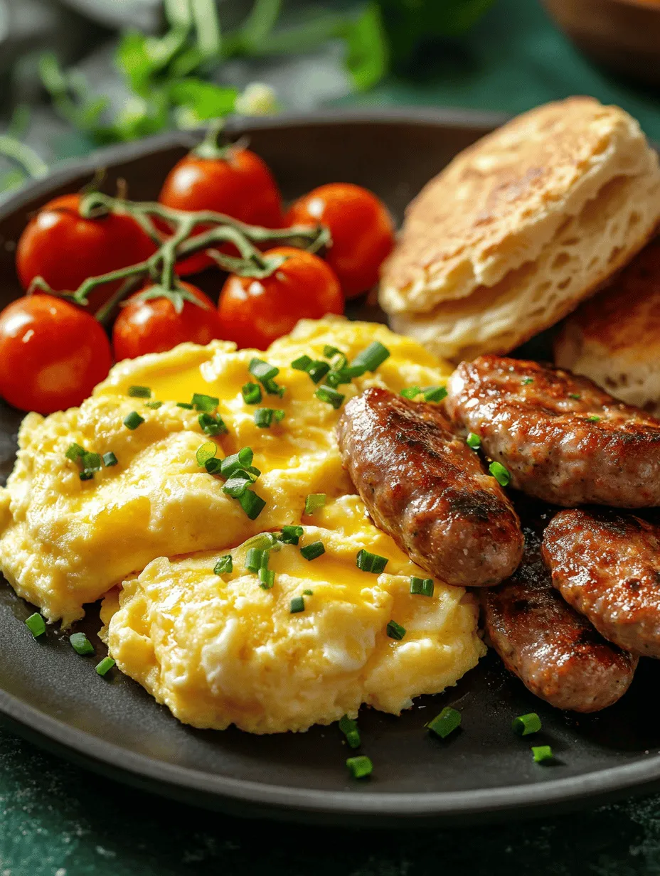 Start your day off on a high note with this Breakfast Feast Bonanza! Picture a vibrant plated breakfast with fluffy scrambled eggs, juicy sausage patties, flaky buttermilk biscuits, and sweet sautéed tomatoes. This hearty combination is not just a meal; it’s a cherished morning ritual that many families adore. Whether it's a weekend brunch or a special occasion, this breakfast feast is sure to impress your loved ones and satisfy your cravings.