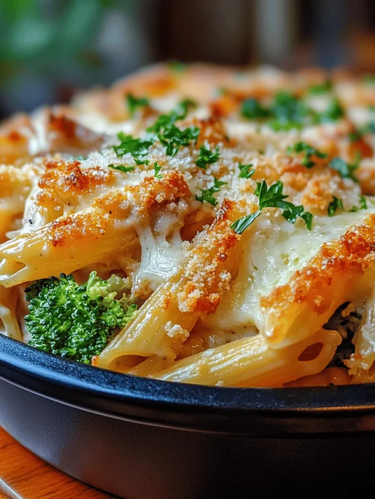 The appeal of the Creamy Garlic Parmesan Chicken Pasta Bake lies in its rich and creamy texture, complemented by savory flavors that create a symphony of taste in every bite. The star of the dish, the creamy sauce, envelops the pasta, chicken, and vegetables, providing a delightful mouthfeel that is both indulgent and satisfying.