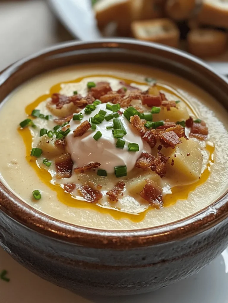 Imagine curling up with a warm bowl of loaded baked potato soup, overflowing with creamy goodness and topped with crispy bacon bits and a dollop of tangy sour cream. This recipe is the ultimate comfort dish, perfect for chilly nights or family gatherings. It brings together the rich flavors of baked potatoes and cheese, all in a nourishing soup that is sure to please everyone at the table. Inspired by my grandmother's recipe, this dish combines nostalgia with modern touches, making it a staple in my kitchen.