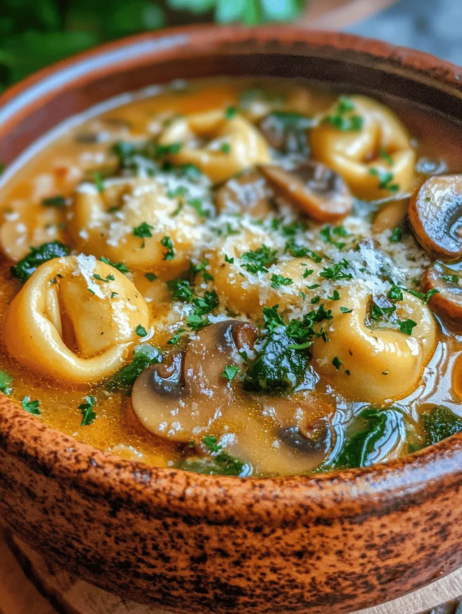 Creamy Parmesan Mushroom and Spinach Tortellini Soup