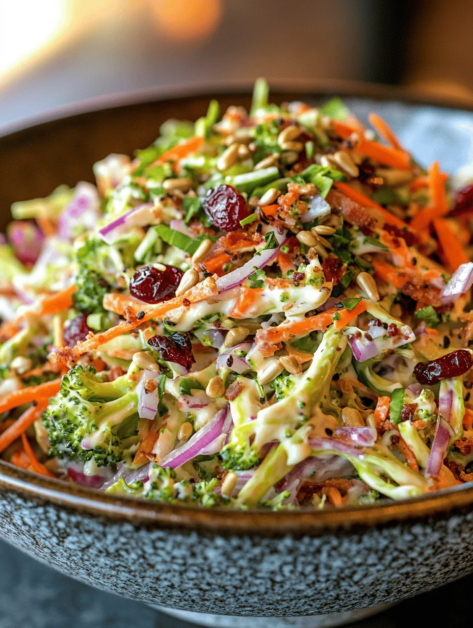 Imagine a bowl brimming with vibrant green broccoli florets, bright orange carrots, and a scattering of crunchy sunflower seeds. This Crunchy Broccoli Bliss Salad isn’t just a feast for the eyes; it's a mouthwatering dish that's perfect for any occasion! Whether you’re serving a family gathering or just looking for a quick lunch option, this salad brings an explosion of flavors and textures that are incredible. Plus, it’s so simple to make that it has quickly become a staple in my kitchen for everyday meals and special events alike.