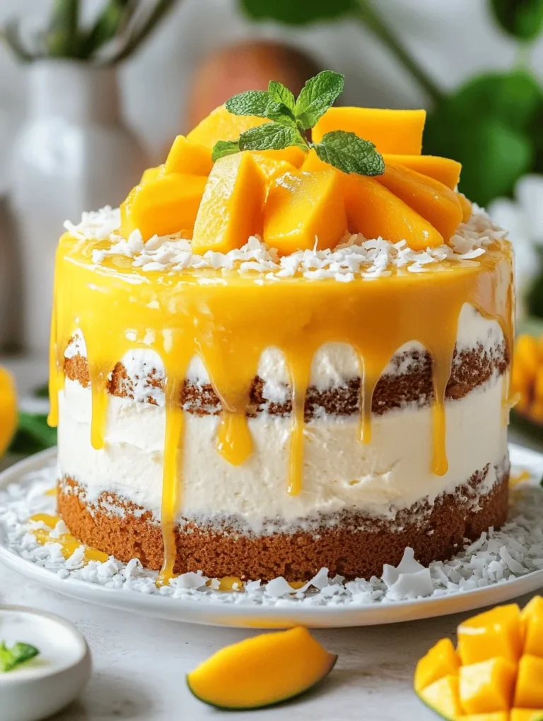 Indulge in a slice of this Tropical Mango Coconut Layer Cake, a spectacular dessert that transports you to sun-drenched beaches with its vibrant flavors and exquisite texture. This delightful cake combines the sweetness of fresh mangoes and the richness of coconut, making it a showstopper for any occasion. Whether you’re celebrating a birthday or hosting a summer gathering, this cake is sure to impress your guests and satisfy your sweet cravings. Just imagine cutting through the layers to reveal the beautiful mango glaze cascading down the sides, adorned with fresh mango slices and toasted coconut flakes. Pure bliss!