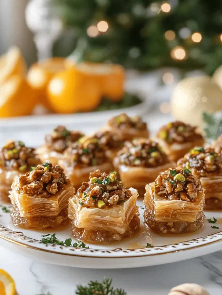 Imagine a dish that brings warmth and sweetness to your holiday gatherings—welcome to Festive Holiday Baklava Bites! Bursting with a rich assortment of nuts and fragrant spices, these bite-sized delights are perfect for impressing your guests or savoring during cozy family get-togethers. With layers of flaky phyllo dough soaked in honey syrup, this unique dessert is as visually stunning as it is delicious. Picture that golden, crispy exterior giving way to tender nuts and the intoxicating aroma of cinnamon wafting through your kitchen. It’s a festive favorite that never fails to spread joy!