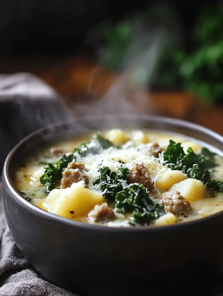 Indulge in a bowl of deliciousness with this Hearty Olive Garden Zuppa Toscana! Known for its rich and savory flavor, this Italian-inspired soup has warmed hearts for years. With its combination of crispy Italian sausage, creamy broth, and nutrient-packed kale, it’s no wonder this hearty delight remains a popular choice among food enthusiasts. Imagine cozying up on a chilly evening with this velvety soup in hand, and you'll realize why this recipe deserves a spot in your kitchen!